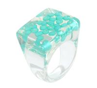 CIMAXIC Bague en Résine Bleue Perles Incrustées - Anneau Large Créatif pour Femme - Bijou Mode Unique, Accessoire Quotidien et Présent - 1 Pièce