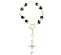 CIMAXIC Bracelet Croix Catholique en Verre Noir Perles, Chaîne de Poignet Chapelet 1 Pièce, Bijoux Religieux pour Cérémonie, Présent Communion Fille, Accessoire Chrétien Élégant