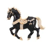 CIMAXIC Broche cheval en émail | Broche cheval de luxe style palais | animal en émail et strass | Badge foulard tendance | Cadeau souvenir signe du zodiaque, noir