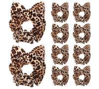 CIMAXIC Lot de 10 imprimé léopard - Élastiques à cheveux guépard avec oreilles de chat - N'abîment pas les cheveux et sont antidérapants, parfaits pour un look quotidien, le sport ou les