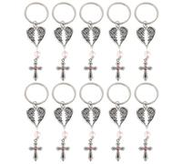 CIMAXIC Lot de 10 porte-clés ailes d'ange en forme de croix - Pendentif croix chrétien en strass - Cadeau de prière inspirant pour la première communion, le baptême