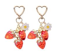 CIMAXIC Lot de 2 porte-clés fraise - Porte-clés fleur de fraise en acrylique - Joli pendentif fruit pour sac à main, sac à dos ou de fête