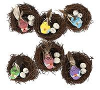 CIMAXIC Nid D'oiseau Tissé en Rotin 6pcs Ornement De Nichoir Décoratif Faux Nid Œuf Artisanat Extérieur Intérieur