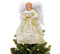 Cime d'Arbre De Noël LED, Ange Topper Décoration avec Ailes De Plumes Blanches pour Le Haut du Sapin