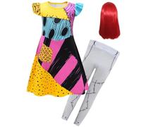 Cimefi Sally Skellington Kids costume fille cauchemars avant Noël Sally robe avec perruque et Leggings