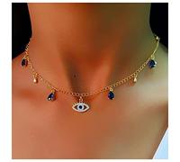 Cimenexe Collier Saphir Bohémien Mauvais Oeil CZ - Ras De Cou Goutte D'Eau Pendentif Oeil Du Diable - Bijoux Femmes Filles