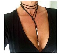 Cimenexe Punk Stratifié En Cuir Velours Collier Col Rond Spike Noir Suède Corde Collier Réglable Longue Cravate Bijoux Pour Femmes Et Filles