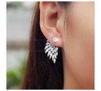 Cimenexe Vintage Angel Wing Boucles d'oreilles Boucles d'oreilles Clous en cristal argenté Boucles d'oreilles aile en strass Boucles d'oreilles à deux voies avant arrière Clous Boucles d'oreilles