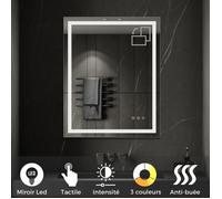 CIMEO Miroir LED Lumineux 80 x 100 cm (ou 100x80) - 2100 lumens - Antibuée, intensité et Couleurs réglables - Miroir de Salle de Bain