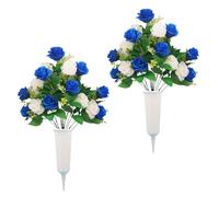 Cimetiery Grave Flowers, 9,8 pouces Graveside Artificial Flowers for Memorial Display, Long Lasting Flower Arrangement with Fade Resistant Function, Cemetery Decoration for Head Stone, Garden, Parks