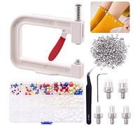 Cimeton Kit de 1 332 pièces comprenant 5 tailles de perles colorées, outil de réglage de perles fait à la main avec 5 matrices et 700 clous pressés à la main pour chapeaux, chaussures, vêtements,