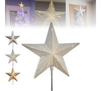 Cimier d'arbre en Pain d'épices Nuit étoilée, étoile en résine à 5 Branches avec minuterie Automatique, Cadeau élégant for la décoration de fête Magique des fêtes à la Maison.(White)