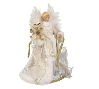 Cimier de sapin de Noël en forme d'ange élégant avec aile blanche et robe - Décoration de fête pour la maison, les vacances