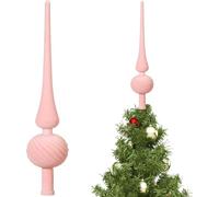 Cimier de sapin de Noël en velours de 28 cm - Ornement sphérique vintage pour décoration de fête de Noël du milieu du siècle (rouge) (rose)
