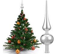 Cimier de Sapin de Noël en Verre 26cm,Etoile Sapin de Noel,cimier Sapin de Noel,Christmas Tree Star,Sommet Sapin de noe,Haut de Sapin Élégant pour Décoration Traditionnelle(Plata)