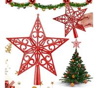 Cimier de Sapin de Noël Étoile, Étoile pour Sapin de Noël, Pointe de Sapin Traditionnelle, Légère et Stable, Finition Pailletée Rouge, 20cm pour Une Décoration de Fête Parfaite (Rouge)