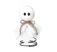 Cimier de sapin d'Halloween, fantôme d'Halloween, velours blanc, 14 cm, miniature décorative avec base à ressort noire, ornement de vacances effrayant