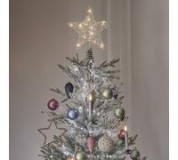Cimier de Sapin Étoile Argentée à Perles et Micro-LED