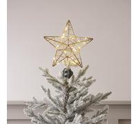 Lights4fun Cimier Étoile Dorée Lumineux pour Sapin de Noël de 30 cm avec 25 LED Blanc Chaud à Piles avec Minuterie Déco de Noël pour Intérieur