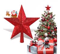 Cimier Sapin De Noël Etoile, AOBETAK Glitter Christmas Tree Top Decoration Star, Plastique Léger Xmas étoile Noel Décoration Ornements, Interieur/Exterieur 20cm/ 7.8in (Rouge)