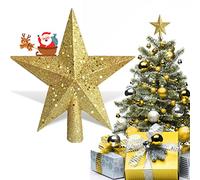 Cimier Sapin De Noël Etoile, AOBETAK Glitter Christmas Tree Top Decoration Star, Plastique Léger Xmas étoile Noel Décoration Ornements, Interieur/Exterieur 20cm/ 7.8in (Or)