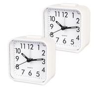 CIMOYBAI 2 pièces Réveil analogique sans tic-tac, Réveil avec lumière, Fonction Snooze, Portable, Lumineux, Silencieux Petit réveil de Voyage pour Les Gros dormeurs (Blanc)