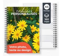 Cimpress Carnet A5 personnalisable, logo ou texte, Planificateur, Lot de 1 | Couverture brillante 300 g/m², 160 pages papier 90 g/m², reliure spirale, idéale pour journaling, études et cadeaux