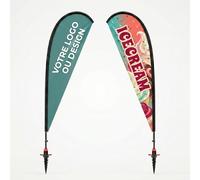 Cimpress Drapeau goutte personnalisé 2,8m, ajoutez votre logo ou texte, drapeau publicitaire double face beach flag avec mât pour publicité extérieure, événements, restauration, immobilier