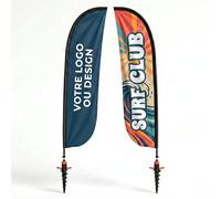 Cimpress Drapeau plume personnalisé 2 m, ajoutez votre logo ou texte, drapeau publicitaire double face beach flag avec mât pour publicité extérieure, événements, restauration, immobilier