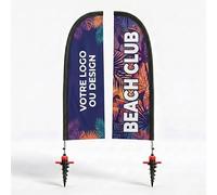 Cimpress Drapeau voile personnalisé 2,6 m, ajoutez votre logo ou texte, drapeau publicitaire double face beach flag avec mât pour publicité extérieure, événements, restauration, immobilier
