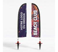 Cimpress Drapeau voile personnalisé 3,4 m, ajoutez votre logo ou texte, drapeau publicitaire double face beach flag avec mât pour publicité extérieure, événements, restauration, immobilier