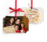 Cimpress Ornement Rectangulaire 10x7 cm en Métal Personnalisé, 6 pièces, Impression Photo et Texte, Finition Brillante et Ruban Rouge Inclus, Décoration Sapin Noël et Cadeau Souvenir pour Famille