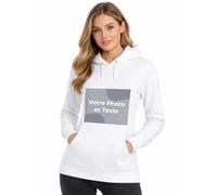 Cimpress Sweat à Capuche Femme Personnalisé, Taille XS, Blanc, Ajoutez Logo, Texte ou Image, Impression Frontale Uniquement, Idéal pour événements, équipes, Anniversaires, Cadeaux de Noël