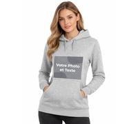 Cimpress Sweat à Capuche Femme Personnalisé, Taille XS, Gris chiné, Ajoutez Logo, Texte ou Image, Impression Frontale Uniquement, Idéal pour événements, équipes, Anniversaires, Cadeaux de Noël