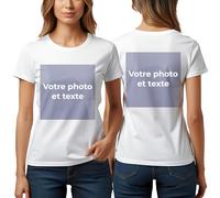 Cimpress T-Shirt personnalisé en Coton, Personnalisation Photo, Texte, Logo, pour Femmes, Usage Professionnel ou Personnel (FR/ES, Alpha/Lettres, M, Taille Normale, Taille Normale, Blanc)