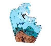 cimsfcor Veilleuse en résine époxy, requin baleine et plongeurs, lampe de chevet en bois 3D faite à la main, lumières LED de surf pour chambre à coucher, salon (L)