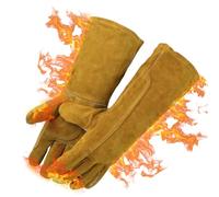 Cimvidi Gants de cheminée ignifuges, gants de barbecue en cuir et gants de soudeur résistants à la chaleur (marron) GS00078