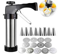 Cimvidi Seringue à Pâtisserie en Acier Inoxydable | Kit avec 13 Pochoirs et 8 Douilles | Presse à Biscuits Portable, Accessoire de Pâtisserie pour Gâteaux, Biscuits et Desserts