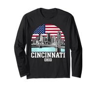 Cincinnati City Ohio Drapeau américain Manche Longue