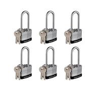 CINCINNO Lot de 6 cadenas laminés robustes avec clés identiques, cadenas à clé de 40 mm de large, anse de 5,1 cm de long avec les mêmes clés