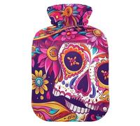 Cinco De Mayo Bouillotte Carnaval des Morts avec housse souple, sac d'eau chaude de 1 L pour soulager les douleurs au cou et aux épaules, chauffe-mains et pieds, Bolsa para agua Caliente para Dolor