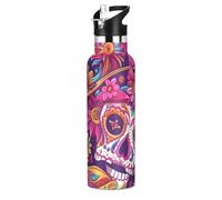 Cinco De Mayo Bouteille d'eau réutilisable anti-fuite et sans BPA avec paille à double paroi isotherme pour l'école et les sports de plein air Motif Carnaval Cartoon of The Dead