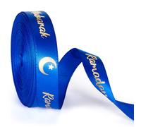 Cindeer 20 Yards Ruban d'Emballage Cadeau Eid Ruban de Ramadan Mubarak Ruban Bricolage Eid Ruban de Cadeau Kareem Ruban de Fête Musulmane pour Décoration, 16 mm de Largeur (Bleu et Or)