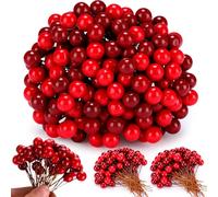 Cindeer 500 Pièces Fausses Baies Artificielles 10 mm Mini Décoration de Baies de Noël pour Décorations d'arbre de Noël Artisanat Mariage Vacances Hiver Décoration de Maison(Bordeaux, Rouge)