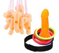 Cindeer Jeu Anneaux de Pénis Inclus 1 Pénis Lancer des Anneaux Tête 12 Anneaux à Lancer en Forme de Pénis 12 Pipes de Fête pour Pénis Sifflet de Pénis Drôle Blagues JGA pour Femmes Hommes Cadeaux
