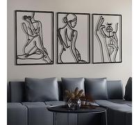 Cindeer Lot de 3 décorations murales en métal de 45,7 cm - Ligne abstraite minimaliste moderne - Décoration murale à ligne unique pour cuisine, chambre à coucher, salon