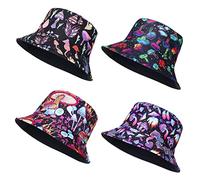 Cindeer Lot de 4 Chapeaux de pêcheur réversibles avec imprimé Champignon - Chapeau de Soleil - Chapeau de pêche - Unisexe - Chapeau d'été pour Plage, Voyage, fête Rave, Couleurs Classiques, Taille