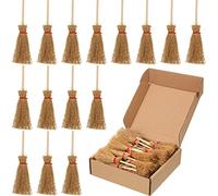 Cindeer Lot de 50 mini balais miniatures en paille artificielle pour Halloween, décoration artisanale, petite maison de poupée, balai de sorcière avec cordes rouges, accessoire de sorcière pour