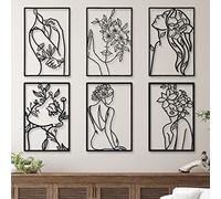 Cindeer Lot de 6 décorations murales minimalistes en métal noir pour chambre à coucher, art mural moderne abstrait, ligne de femme, décoration de salon, chambre à coucher, sculpture, dessin à