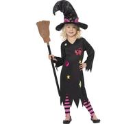Smiffys Costume mignonne sorcière, Noir, avec robe, chapeauet bas Halloween, Carnaval